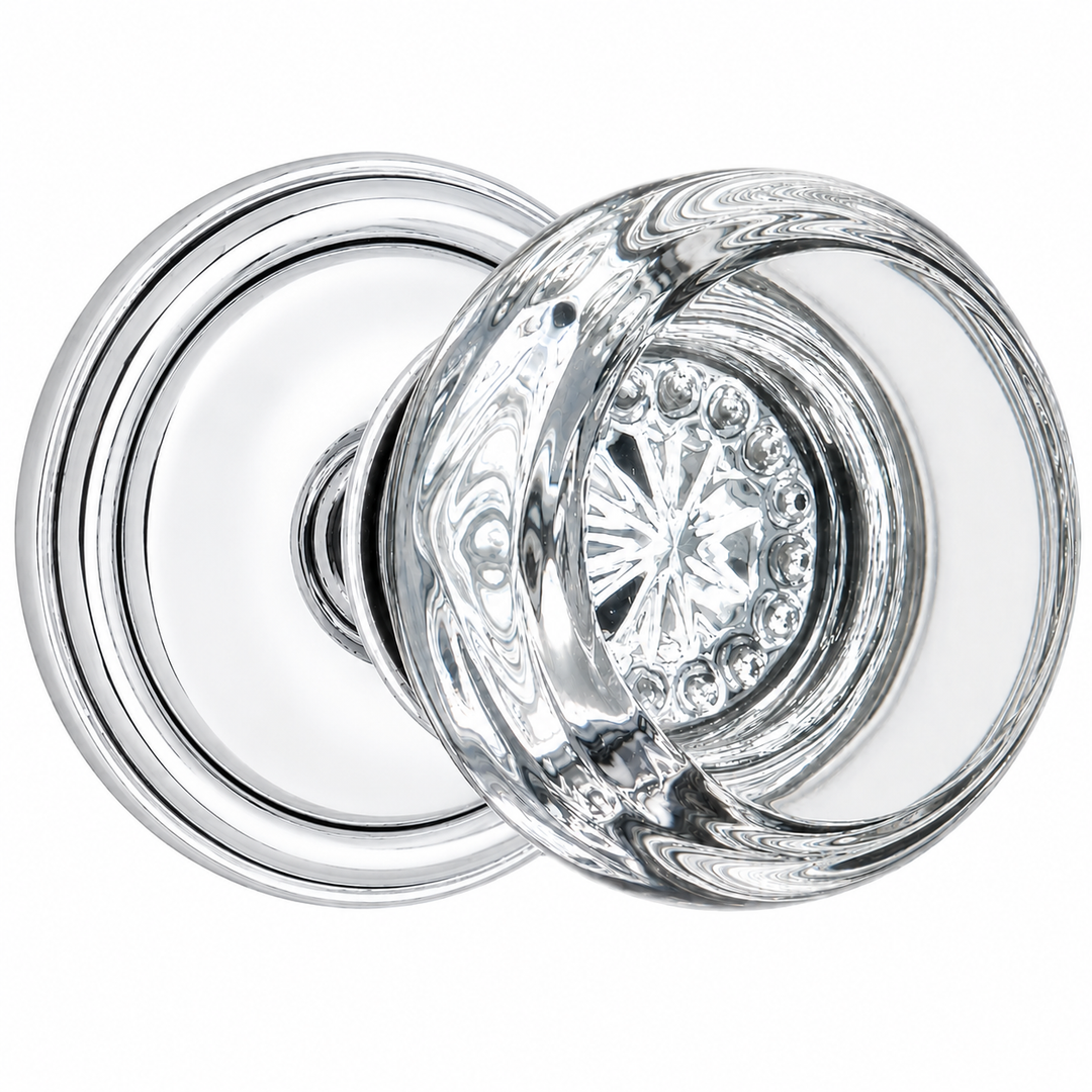 Traditional Rosette Door Set with Beveled Round Crystal Knob (Several Finishes Available)