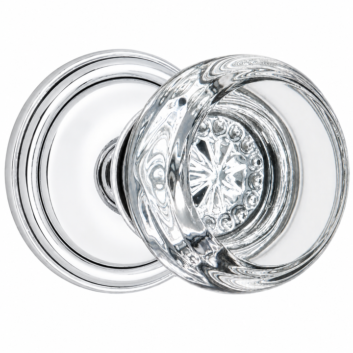 Traditional Rosette Door Set with Beveled Round Crystal Knob (Several Finishes Available)