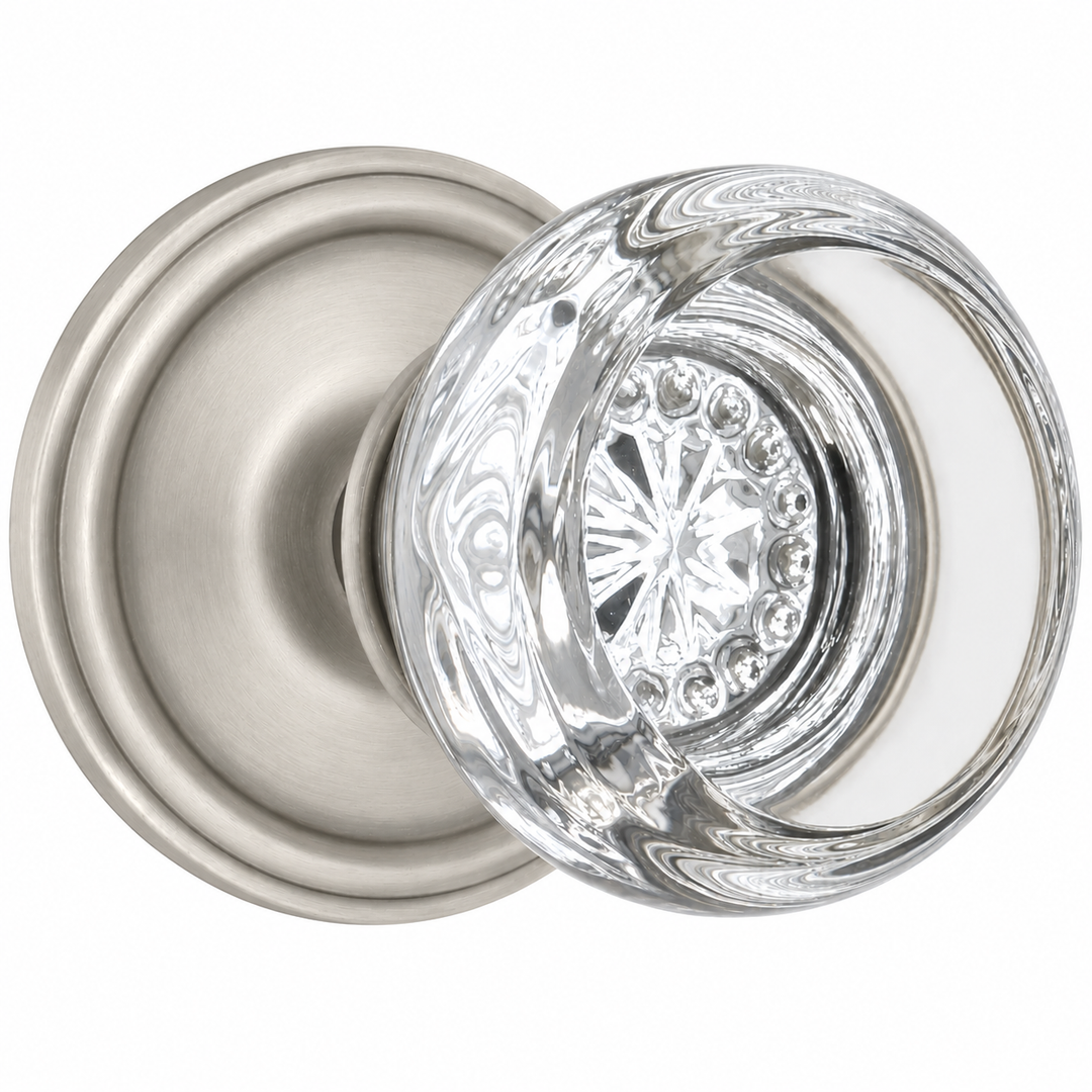 Traditional Rosette Door Set with Beveled Round Crystal Knob (Several Finishes Available)