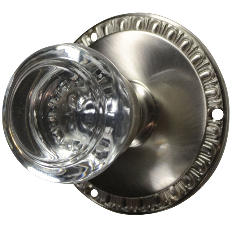 ##Antique Hardware## Egg & Dart Rosette Door Set with Round Crystal Door Knobs (Several Finishes Available)