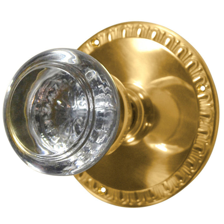 Egg & Dart Rosette Door Set with Round Crystal Door Knobs (Several Finishes Available)