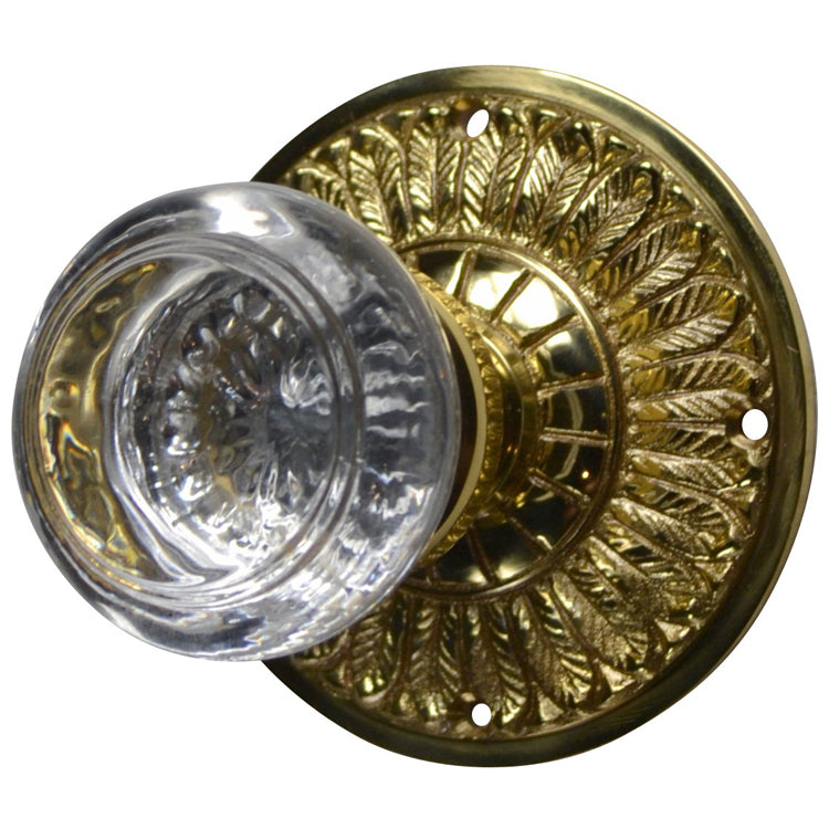 ##Antique Hardware## Feather Rosette Door Set with Round Crystal Door Knobs (Several Finishes Available)