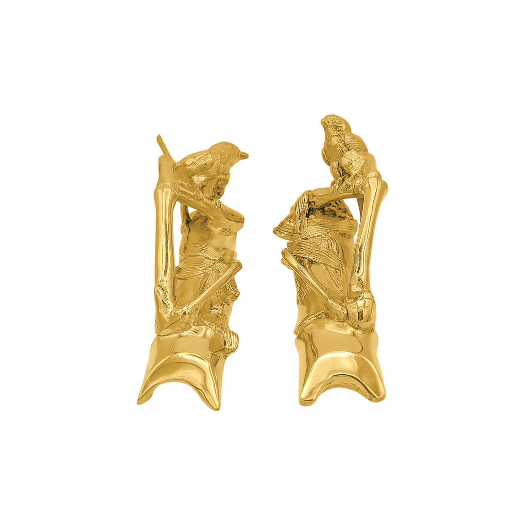 Solid Brass Bamboo and Wren Bird Pulls