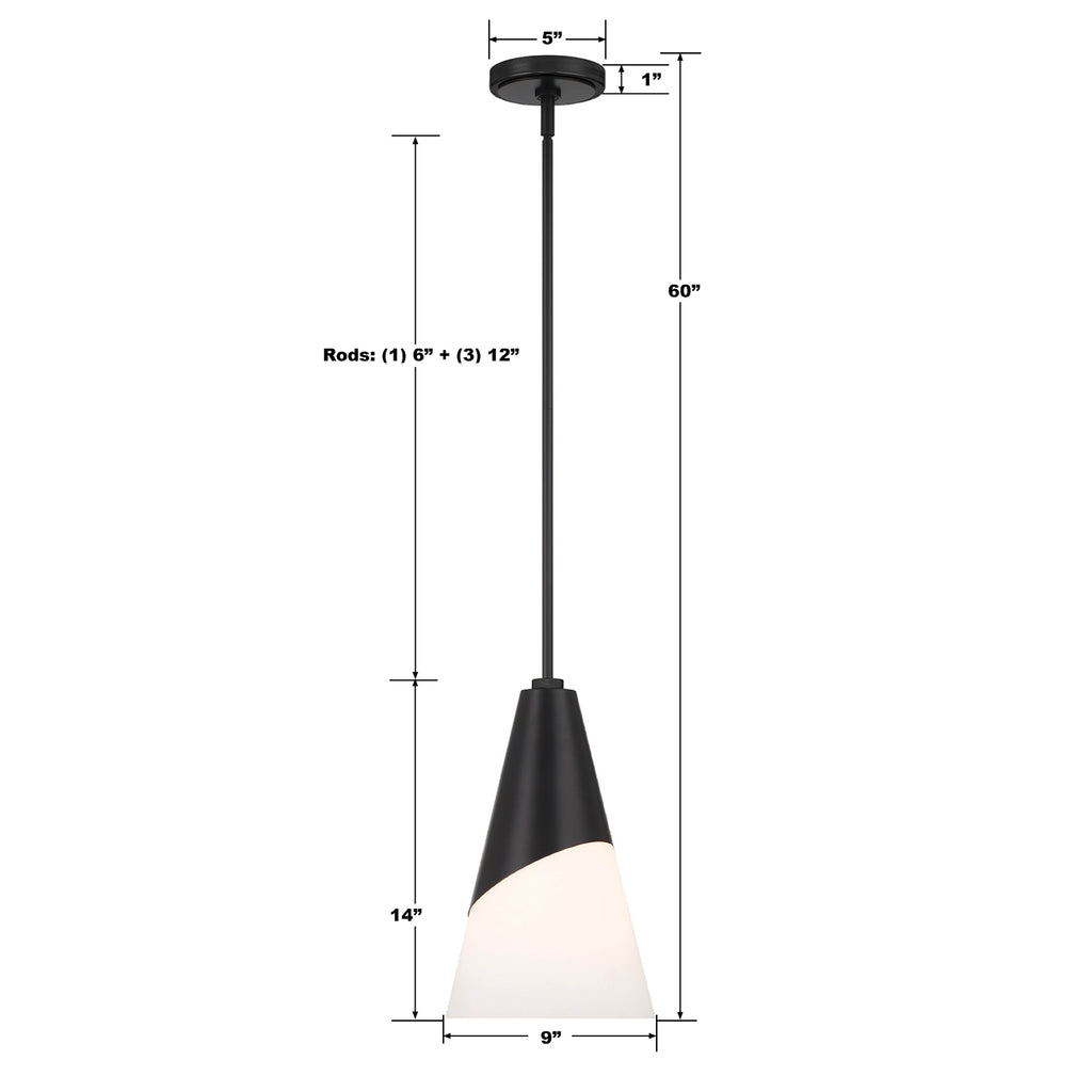 Brian Patrick Flynn Tori 1 Light Matte Black Pendant Crystorama