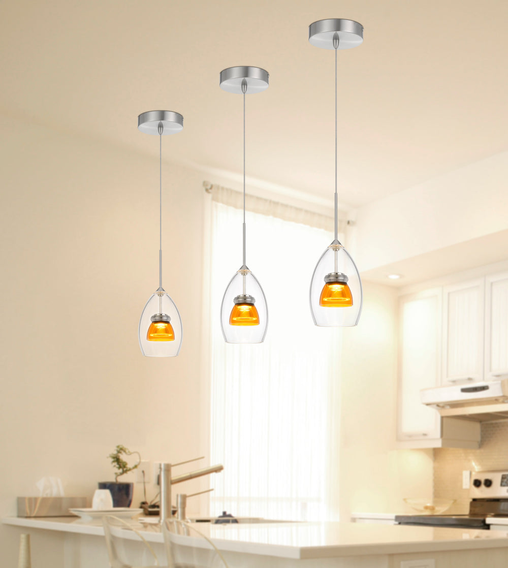 INTEGRATED DIMMABLE LED GLASS MINI PENDANT LIGHT. 6W, 450 LUMEN, 3000K Cal Lighting