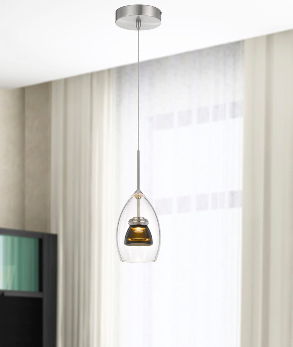 INTEGRATED DIMMABLE LED GLASS MINI PENDANT LIGHT. 6W, 450 LUMEN, 3000K Cal Lighting