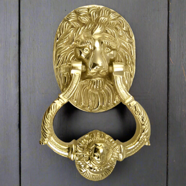 COPPER MOUNTAIN HARDWARE 7 1/2 Inch (3 3/4 Inch c-c) Large Ornate Lion Door Knocker (Polished Brass Finish)