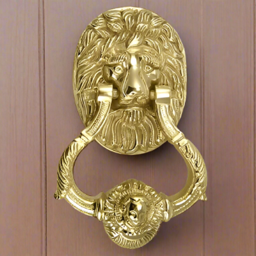 COPPER MOUNTAIN HARDWARE 7 1/2 Inch (3 3/4 Inch c-c) Large Ornate Lion Door Knocker (Polished Brass Finish)