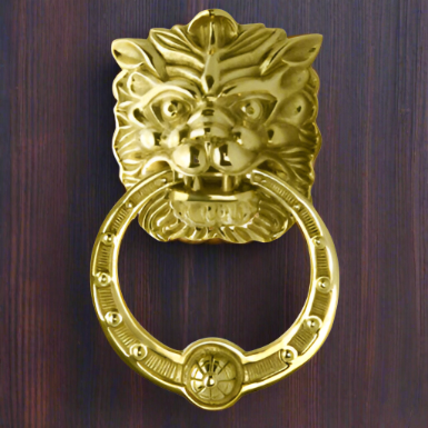 Copper Mountain Hardware 8 3/8 Inch (4 Inch c-c) Solid Brass Regal Lion Door Knocker (Polished Brass Finish)