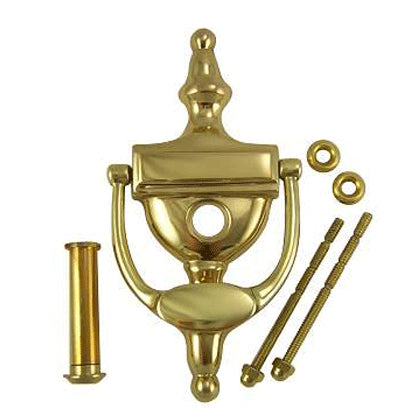 ##Antique Hardware## 6 Inch (3 3/4 Inch c-c) Solid Brass Traditional Door Knocker (Polished Brass Finish)