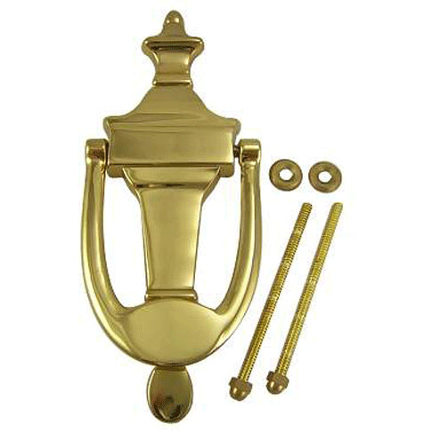 ##Antique Hardware## 6 3/4 Inch (5 Inch c-c) Solid Brass Traditional Door Knocker (Polished Brass Finish)