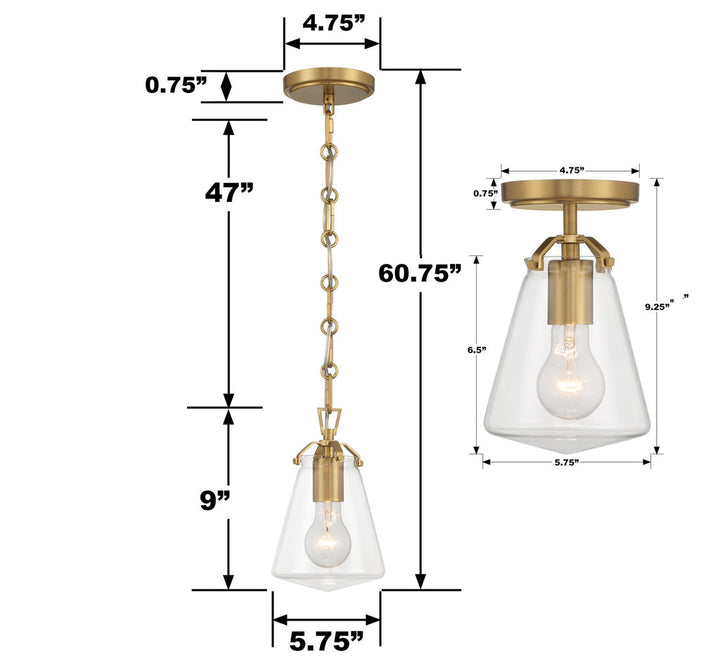 Crystorama Crystorama Voss 1 Light Luxe Gold Semi Flush Mount