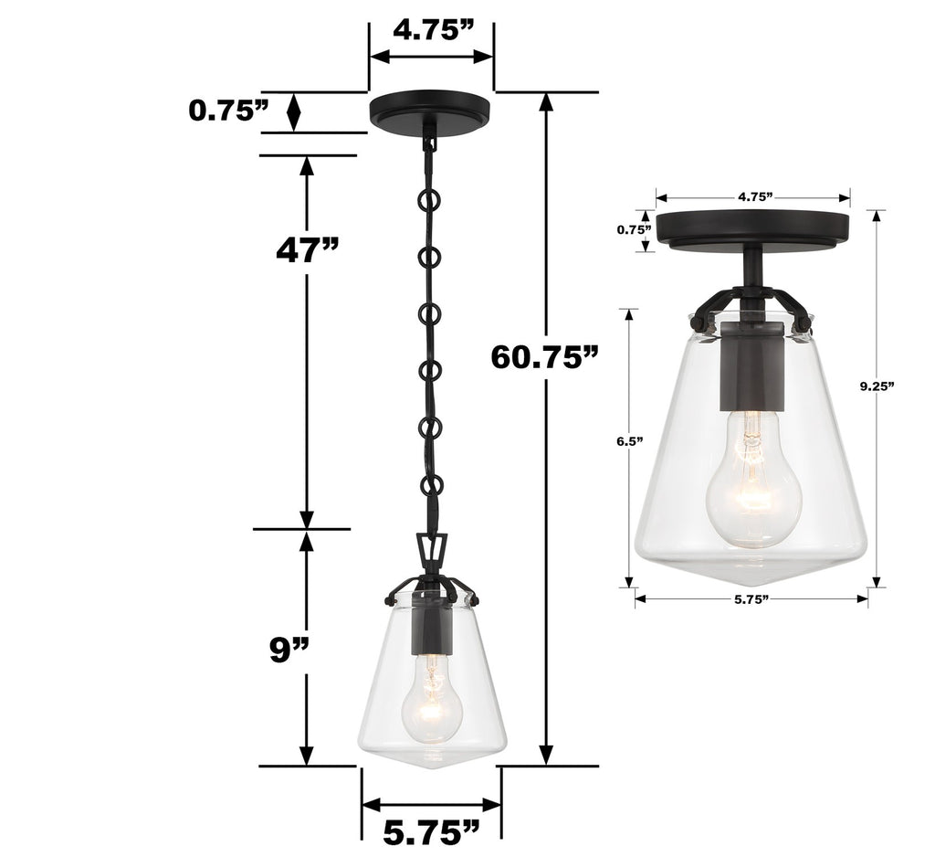 Crystorama Crystorama Voss 1 Light Matte Black Semi Flush Mount