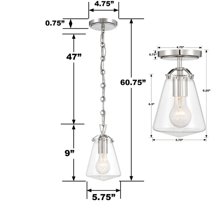 Crystorama Crystorama Voss 1 Light Polished Nickel Semi Flush Mount