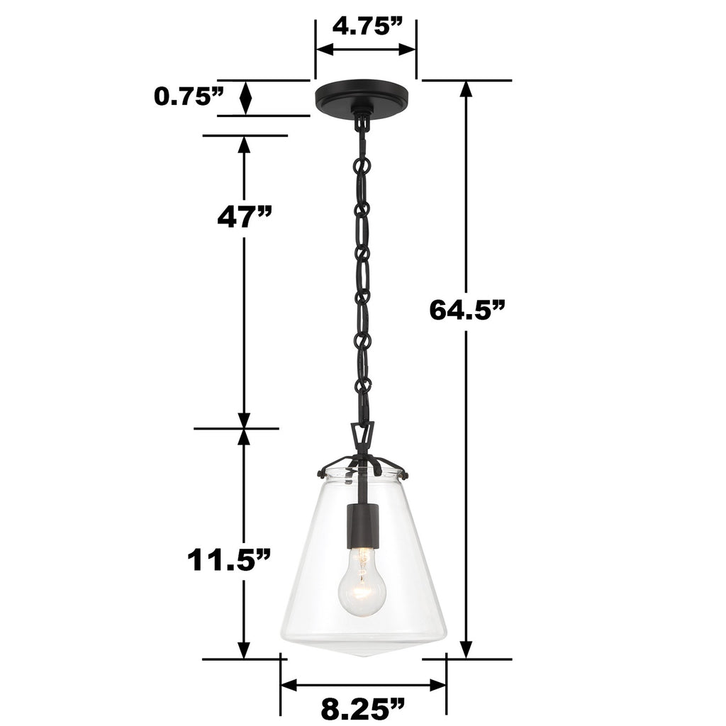 Voss 1 Light Matte Black Mini Pendant Crystorama