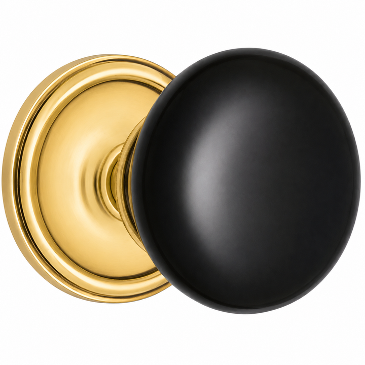 Traditional Rosette Door Set with Black Porcelain Door Knobs (Several Finishes Available)