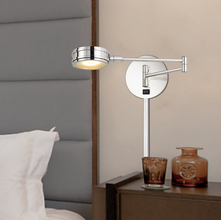 Villach integrated LED swing arm wall lamp with on off rocker switch and adjustable head. 5W, 380 lumen, 3000K. 3 x 1ft wire cover are included) Cal Lighting