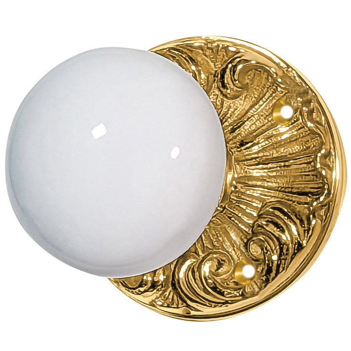 Romanesque Rosette Door Sets with White Porcelain Door Knobs (Several Finishes Available)