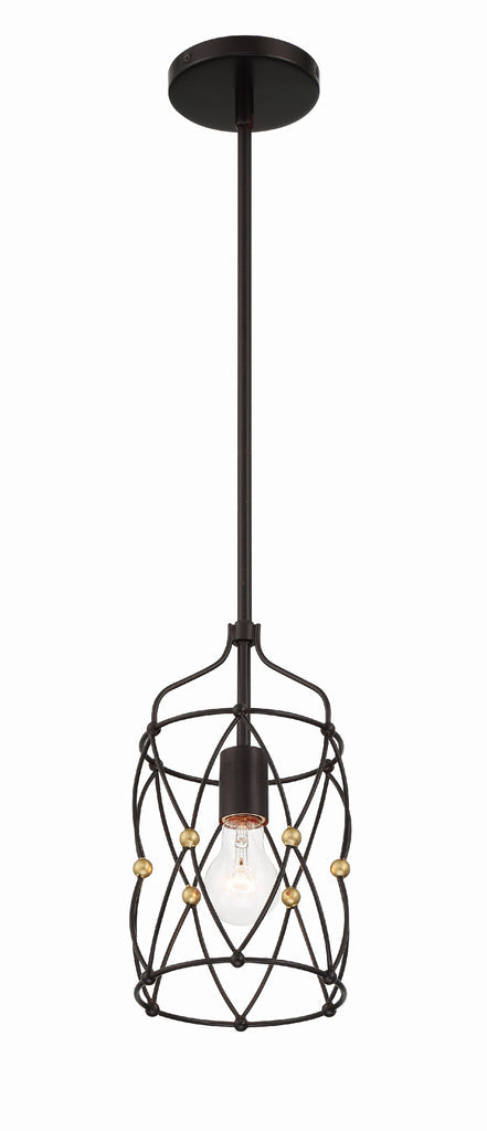 Zucca 1 Light English Bronze + Antique Gold Mini Pendant Crystorama