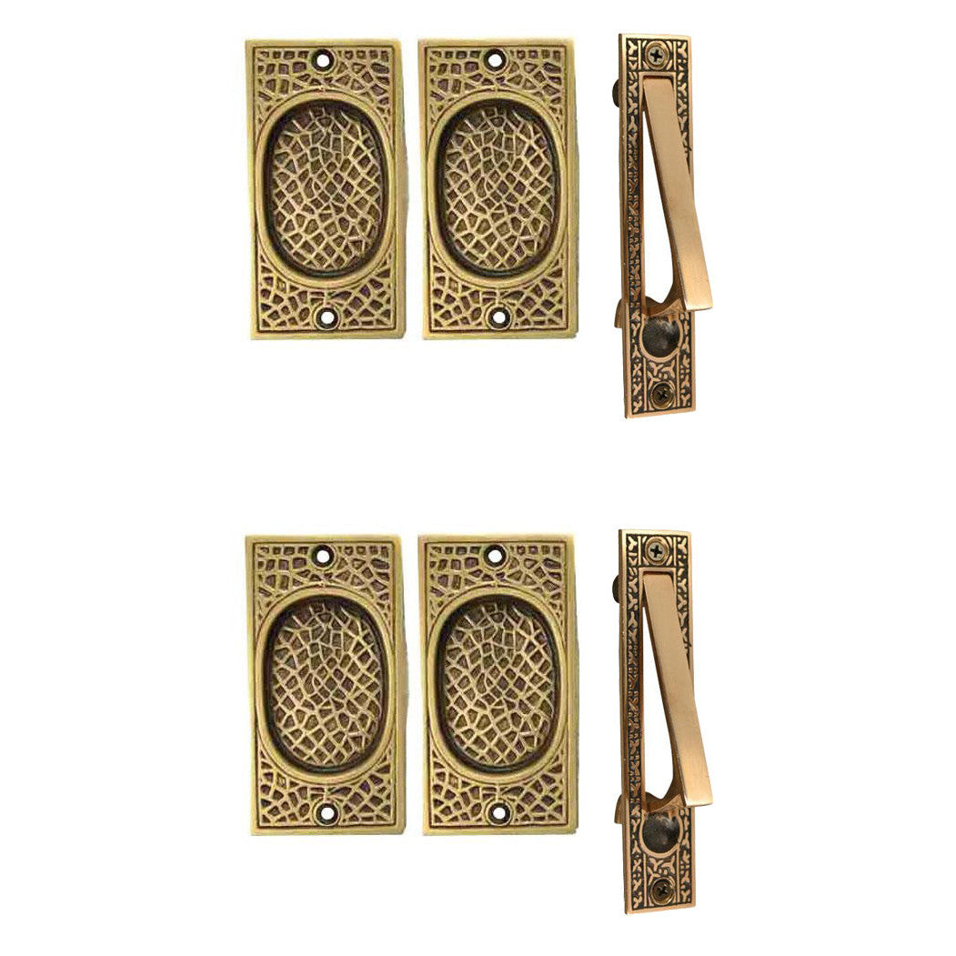 COPPER MOUNTAIN HARDWARE Craftsman Pattern Double Pocket Passage Style Door Set (Antique Brass)