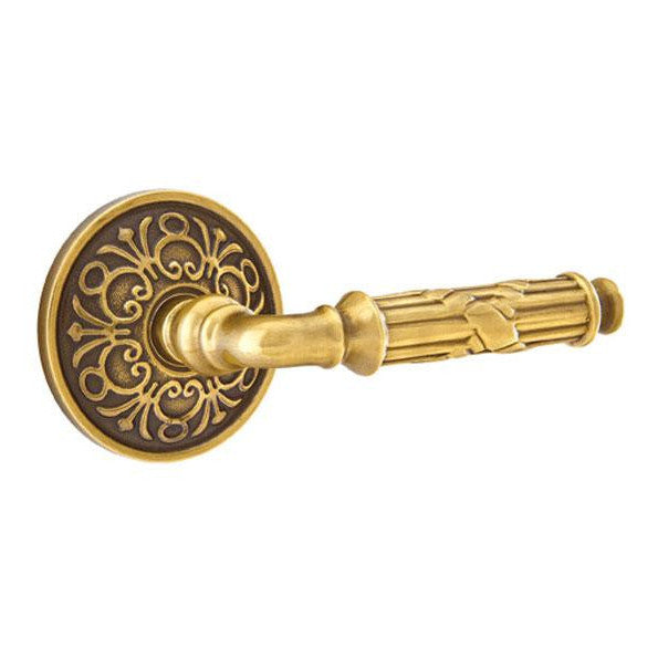 EMTEK Solid Brass Ribbon & Reed Lever With Lancaster Rosette