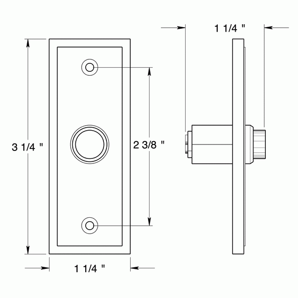 DELTANA Bell Buttons, Solid Brass Bell Button, Rectangular Contemporary (Polished Brass Finish)