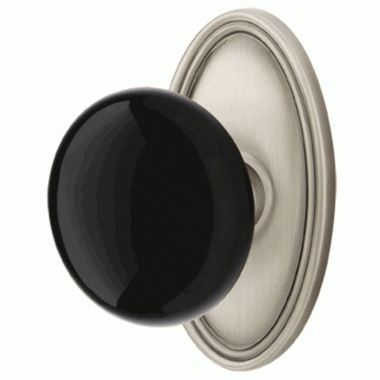 EMTEK Black Porcelain Ebony Door Knob Set With Oval Rosette