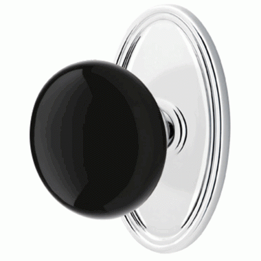 EMTEK Black Porcelain Ebony Door Knob Set With Oval Rosette