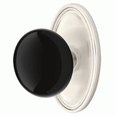 EMTEK Black Porcelain Ebony Door Knob Set With Oval Rosette