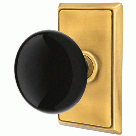 EMTEK Black Porcelain Ebony Door Knob Set With Rectangular Rosette