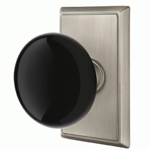 EMTEK Black Porcelain Ebony Door Knob Set With Rectangular Rosette