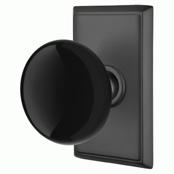 EMTEK Black Porcelain Ebony Door Knob Set With Rectangular Rosette