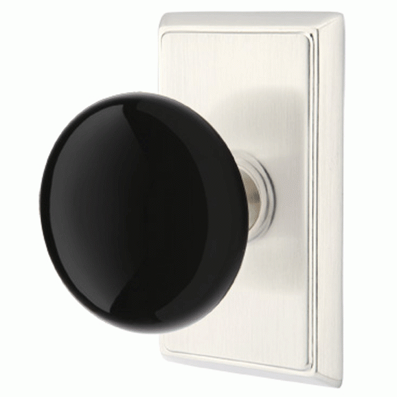 EMTEK Black Porcelain Ebony Door Knob Set With Rectangular Rosette