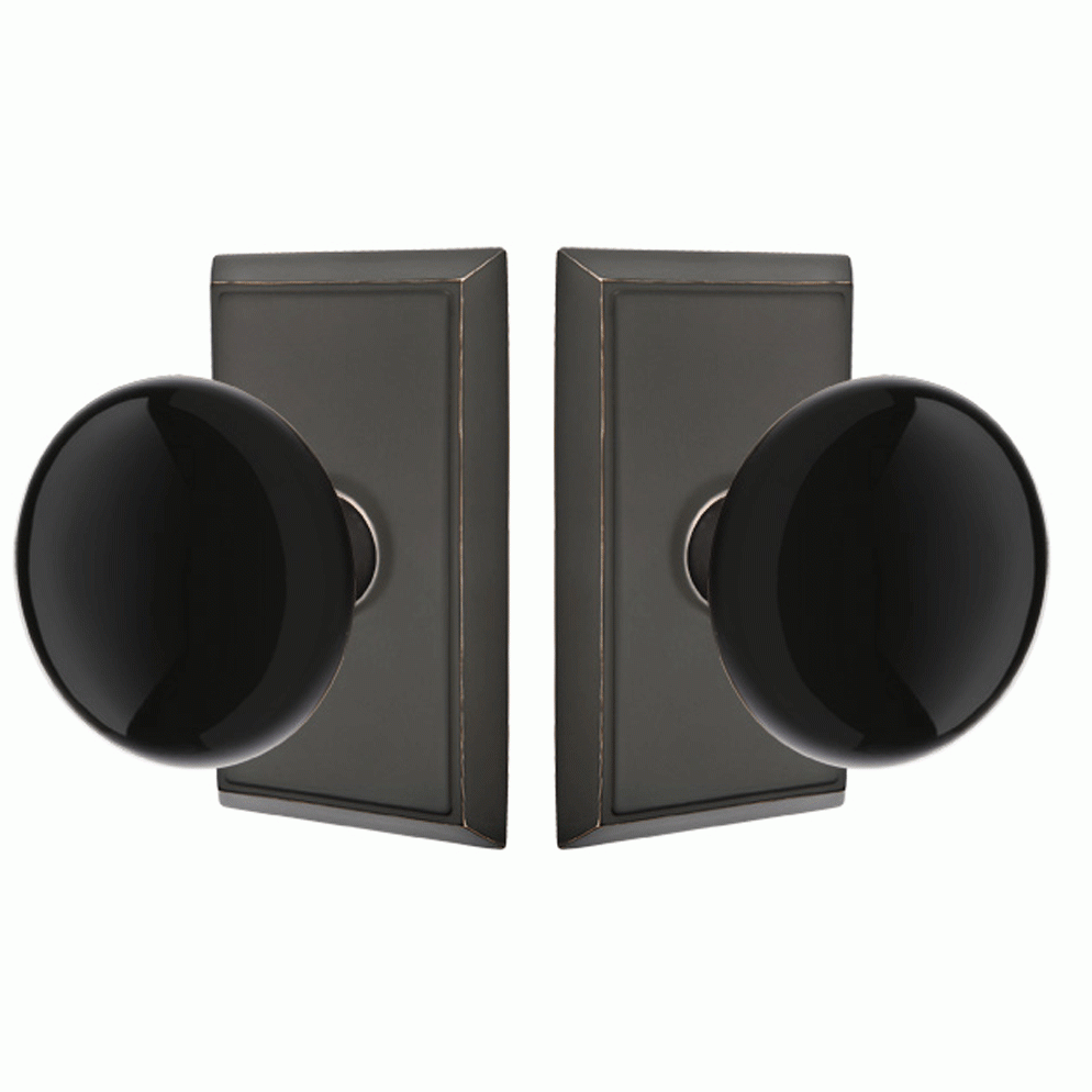 EMTEK Black Porcelain Ebony Door Knob Set With Rectangular Rosette