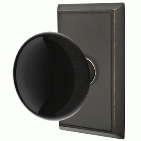 EMTEK Black Porcelain Ebony Door Knob Set With Rectangular Rosette