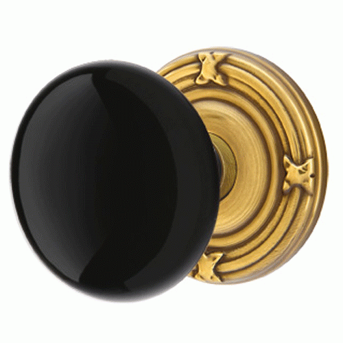 EMTEK Black Porcelain Ebony Door Knob Set With Ribbon & Reed Rosette