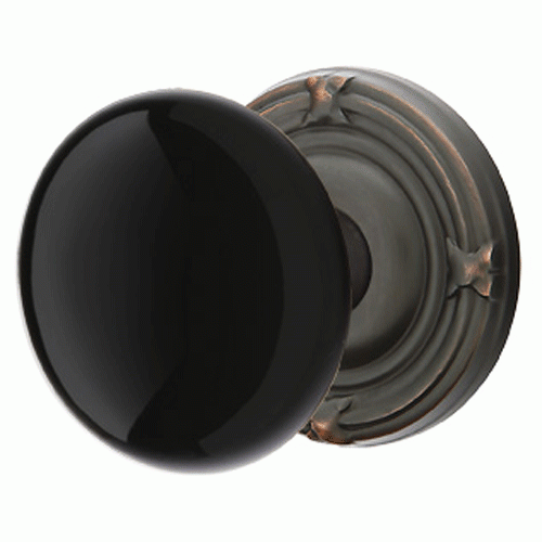 EMTEK Black Porcelain Ebony Door Knob Set With Ribbon & Reed Rosette