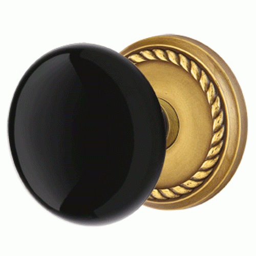 EMTEK Black Porcelain Ebony Door Knob Set With Rope Rosette