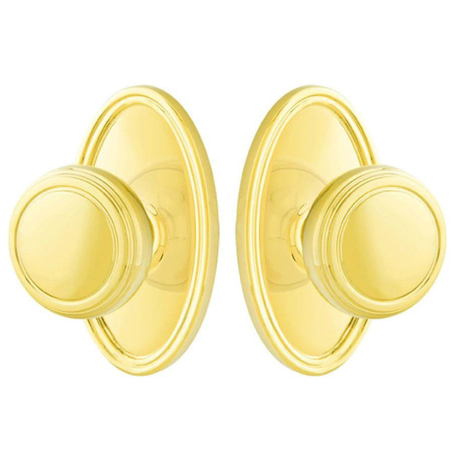 EMTEK Solid Brass Norwich Door Knob Set With Oval Rosette