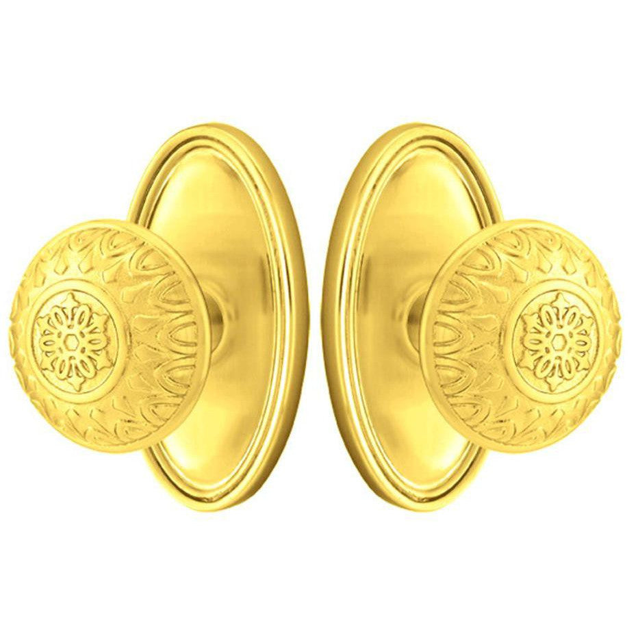 EMTEK Solid Brass Lancaster Door Knob Set With Oval Rosette