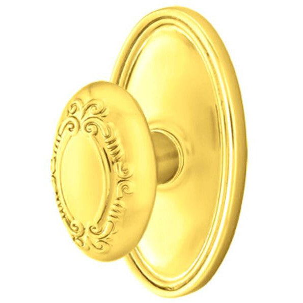 EMTEK Solid Brass Victoria Door Knob Set With Oval Rosette