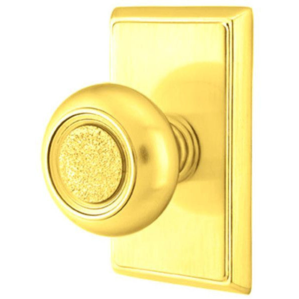 EMTEK Solid Brass Belmont Door Knob Set With Rectangular Rosette