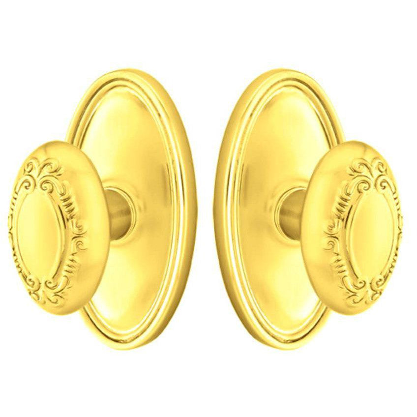 EMTEK Solid Brass Victoria Door Knob Set With Oval Rosette