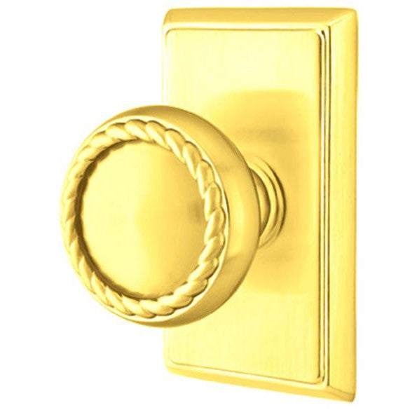 EMTEK Solid Brass Rope Door Knob Set With Rectangular Rosette