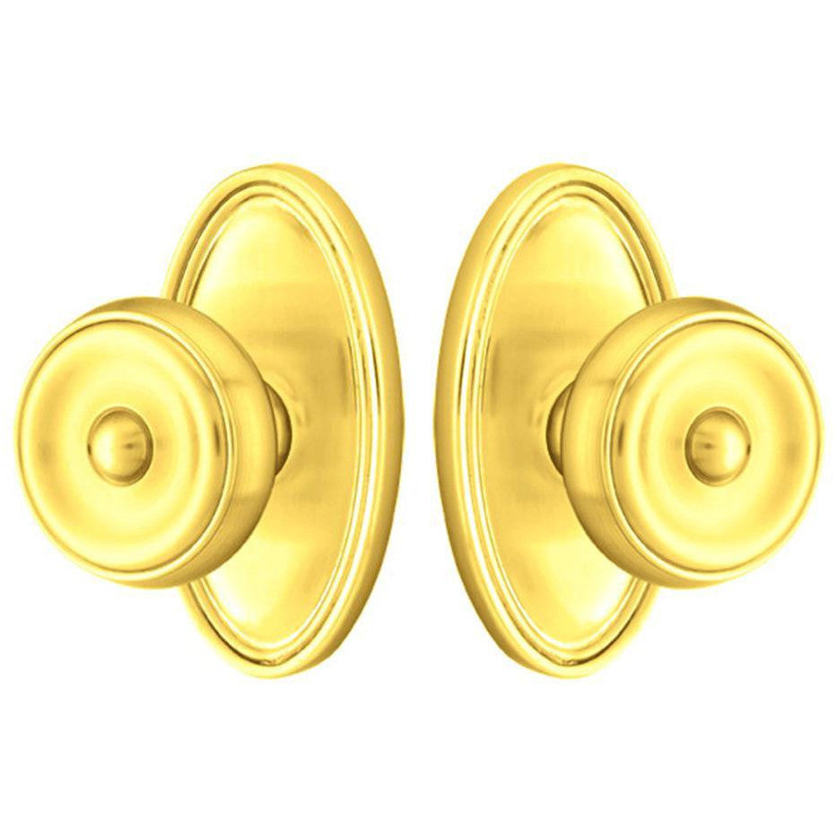 EMTEK Solid Brass Waverly Door Knob Set With Oval Rosette