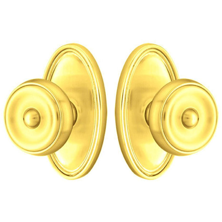 EMTEK Solid Brass Waverly Door Knob Set With Oval Rosette