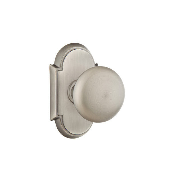 EMTEK Arched Back Plate Entryway Set with Round Brass Knob (Several Finishes Available)