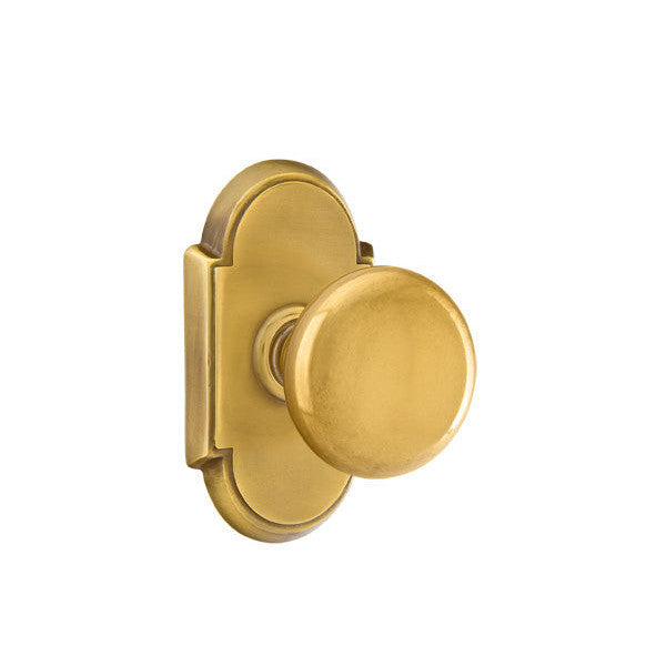 EMTEK Arched Back Plate Entryway Set with Round Brass Knob (Several Finishes Available)