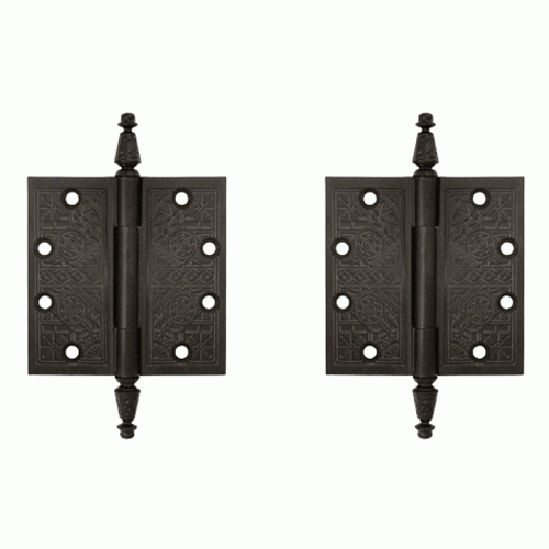 DELTANA 4 1/2 X 4 1/2 Inch Solid Brass Ornate Finial Style Hinge (Oil Rubbed Bronze Finish)