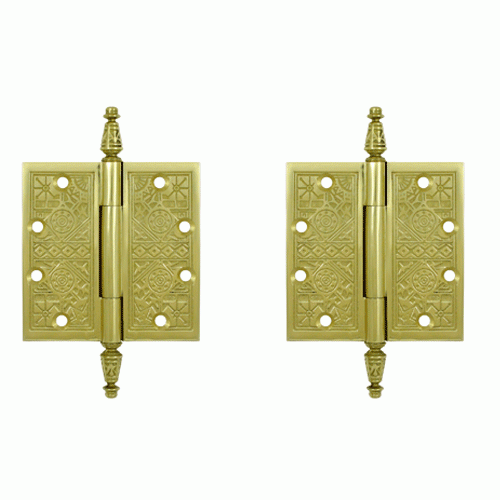 DELTANA 4 1/2 X 4 1/2 Inch Solid Brass Ornate Finial Style Hinge (Polished Brass Finish)